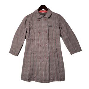 Mexx Girls Fall Winter Grey Plaid Long Jacket 7-8 Years 100% Cotton
